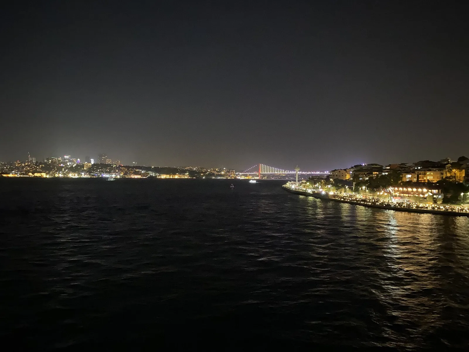 Bosphorus panorama with bridge from Kiz Kulesi Istanbul 2024; archival destination atmosphere, not a photograph of the upcoming race