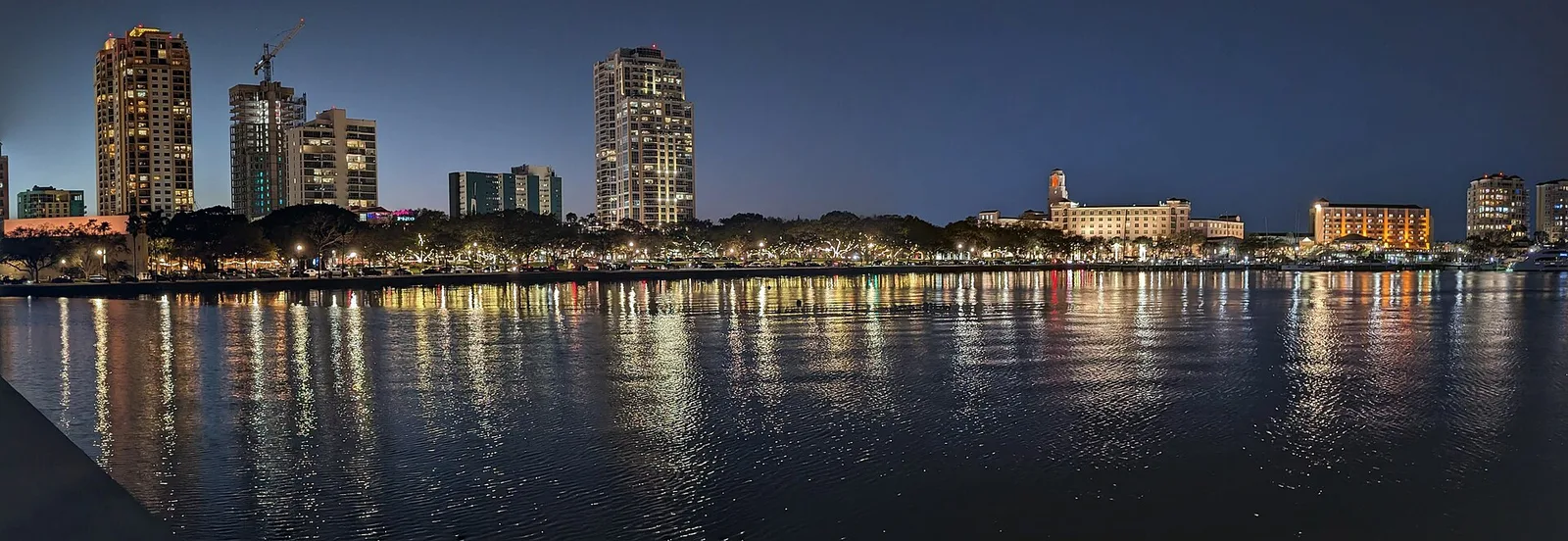 Archival St. Petersburg, Florida waterfront skyline reflected at night