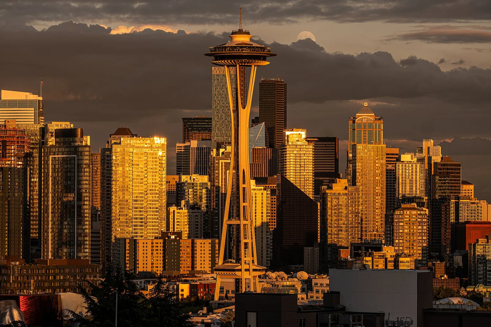 Archival Seattle skyline and Space Needle from Kerry Park at sunset