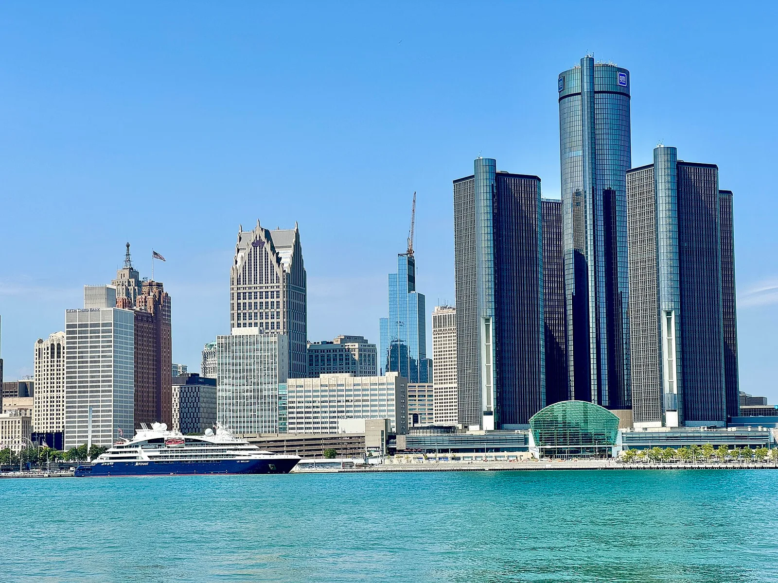 Archival Detroit skyline across the Detroit River from Windsor, Ontario