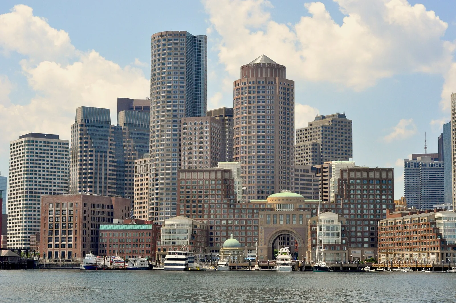 Archival Boston skyline viewed from Boston Harbor