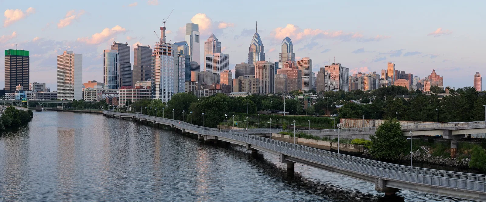Archival Philadelphia skyline and Schuylkill River from South Street Bridge